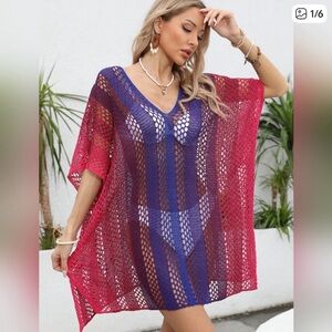 Openwork Contrast V-Neck Cover-Up. Hit The Like ♡ Button For SALE